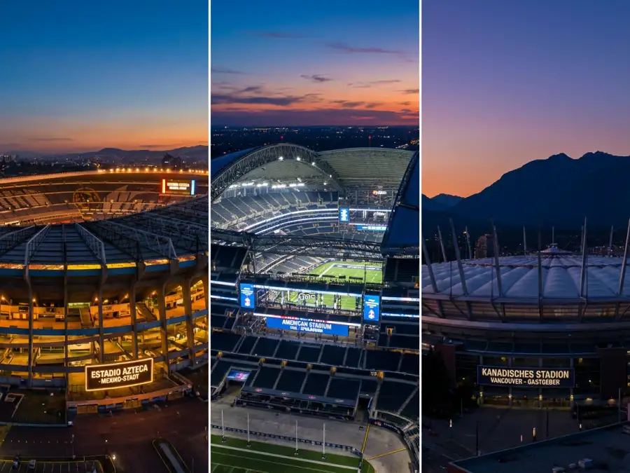 Gruppen A bis D der WM 2026 mit den Gastgeberländern Mexiko, Kanada und USA