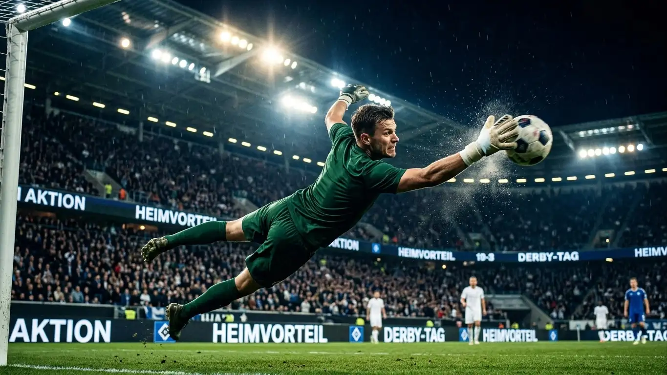 Emiliano Martínez pariert im WM-Finale einen Schuss, argentinischer Torhüter in Aktion vor vollem Stadion