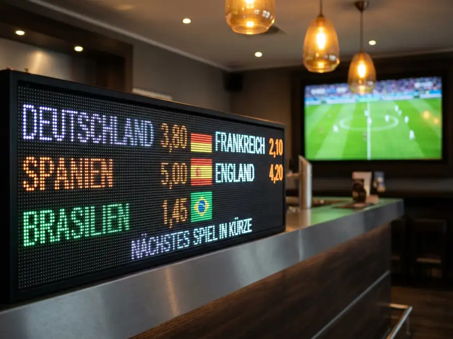 Dezimalquoten auf einem Bildschirm, die sich vor dem Anpfiff der Fußball-WM 2026 verschieben